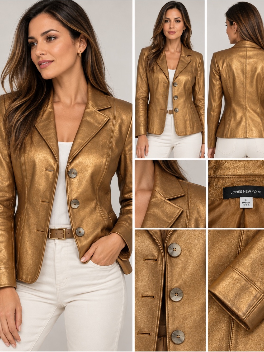 Jones New York Shimmery Gold Women's Blazer Jacket